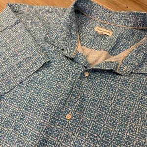 Peter Millar Mens 4X Fishbone Pattern Button Short Sleeve Shirt